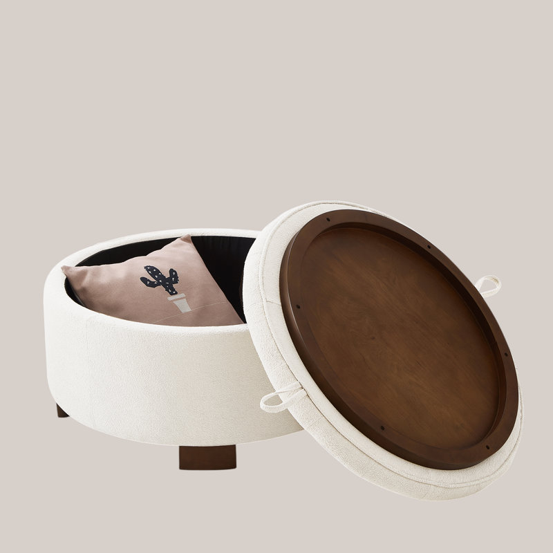 Repose-pieds rond avec couvercle réversible capitonné l 30 po, Ivory