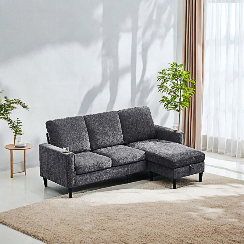 Canapé modulaire en L 3 places avec méridienne de rangement et canapé de salon Modern Design, Gris foncé