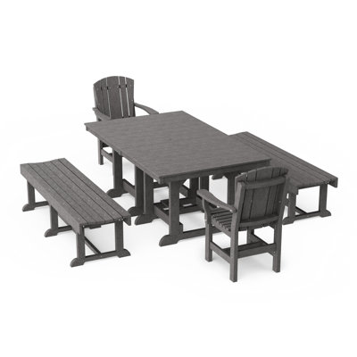 Heritage 5-Piece Rectangular Dining Set With Benches