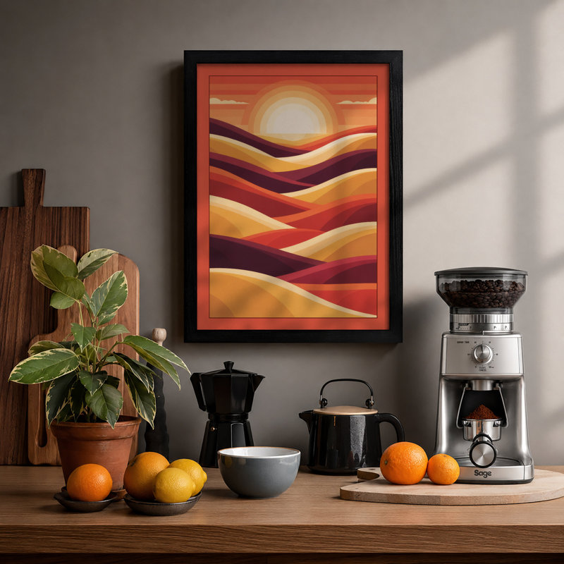 Undulating Sunset Minimalist - Print, Black, A3 - 42.0 x 29.7 cm