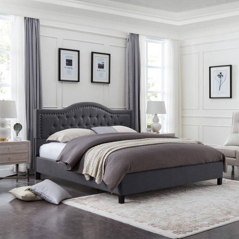 Lit tapissier Amarrah, Polyester gris foncé