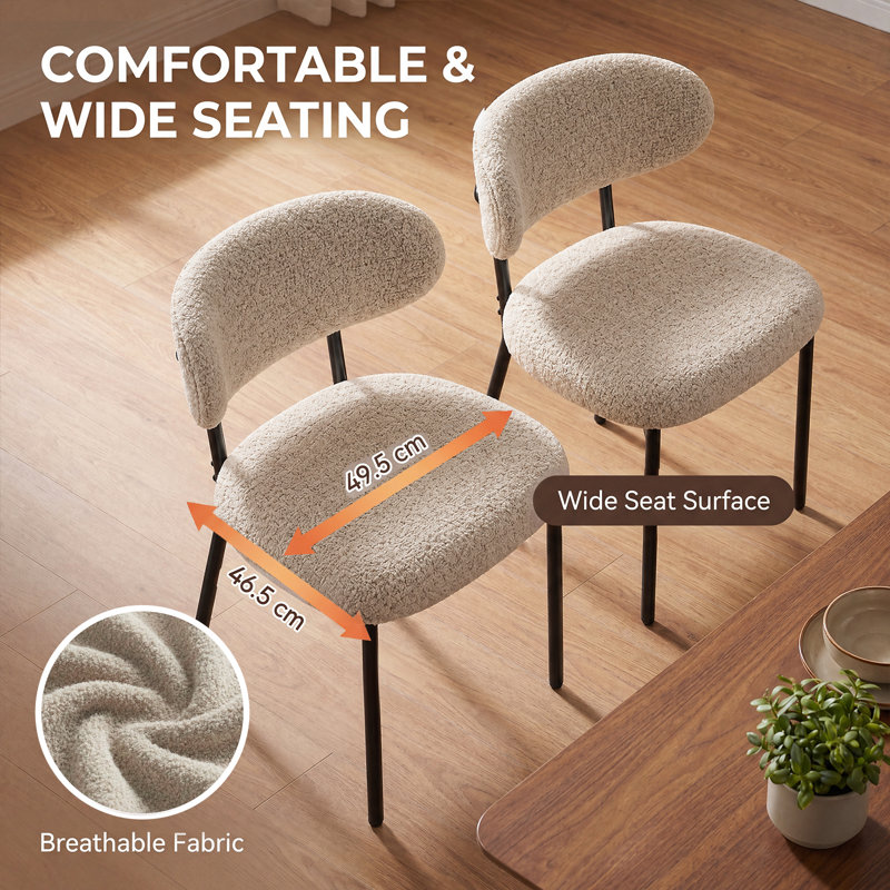 Modern Upholstered Dining Chair, Metal Legs, 2P, Camel Boucle