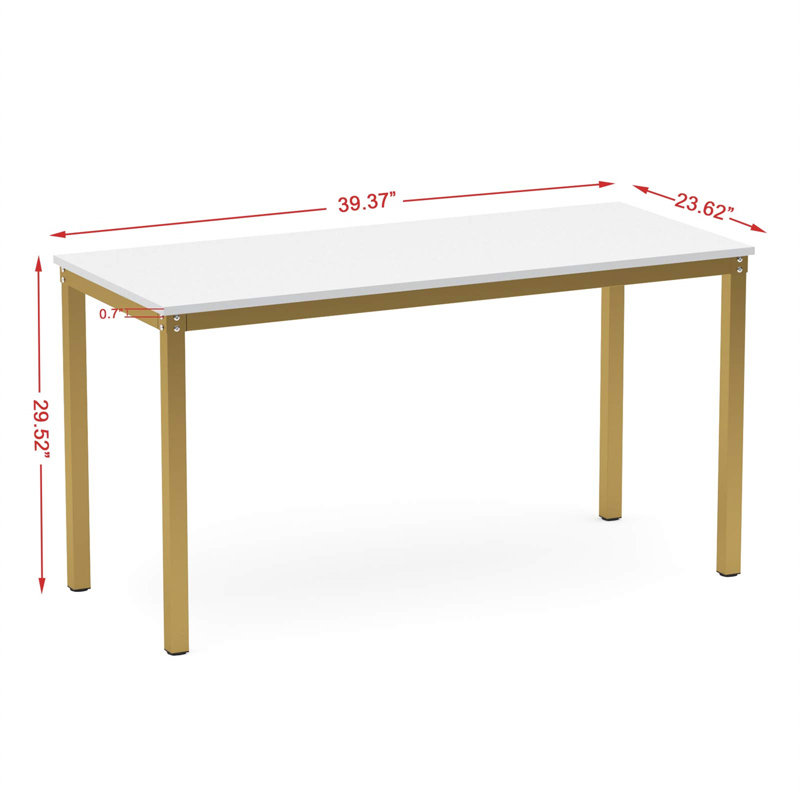 Bureau d'ordinateur Pauljohn, Blanc, Or, H 29,53 po x l 39,37 po x P 23,62 po