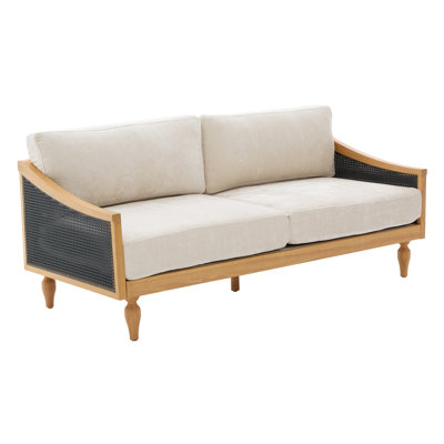 Canapé-lit Mid-Century 70,9 po avec accoudoirs en rotin et pieds en bois pour le salon, noir