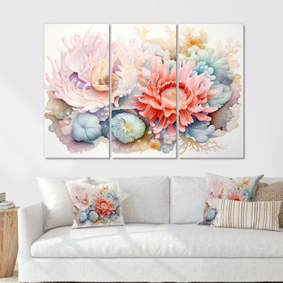 «Giant Plumose Anemone I», ensemble d'art mural sur toile corail sous l'eau