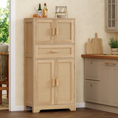 47.2" H Tall Storage Cabinet With Adjustable Shelf, Rattan Cabinet With Large Drawer, Cupboard For Living Room, Dining Room, Entryway, Home Office