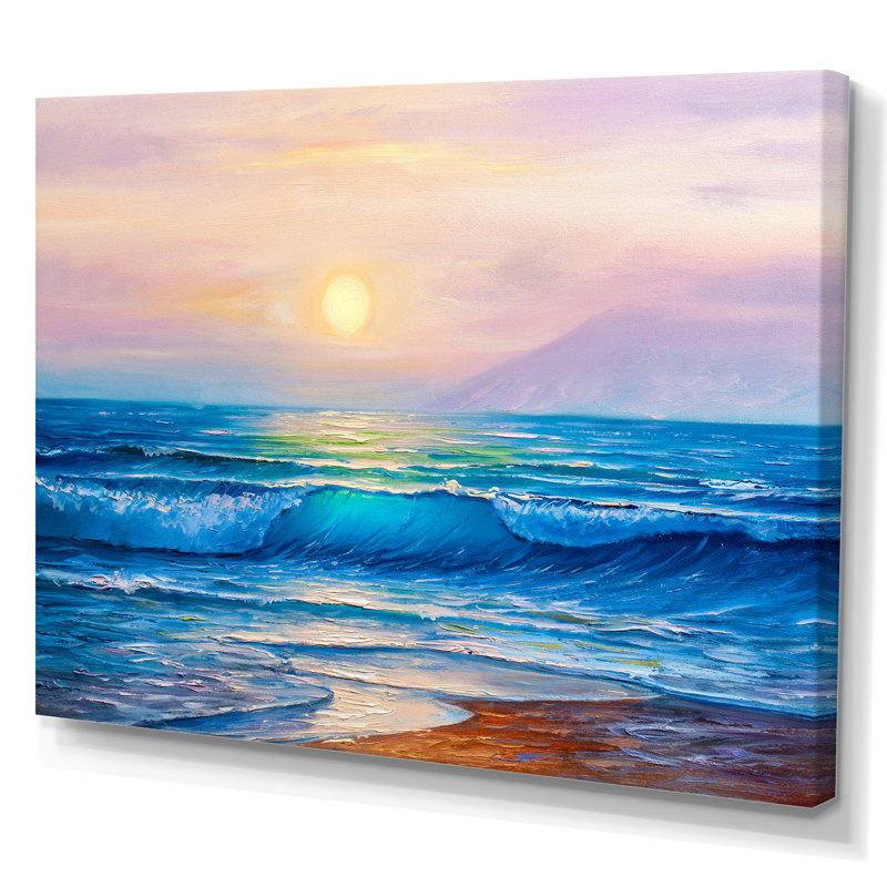«Ocean Sunset And Waves», reproduction sur toile flottante, H 8 po x l 12 po x P 1 po, Toile tendue