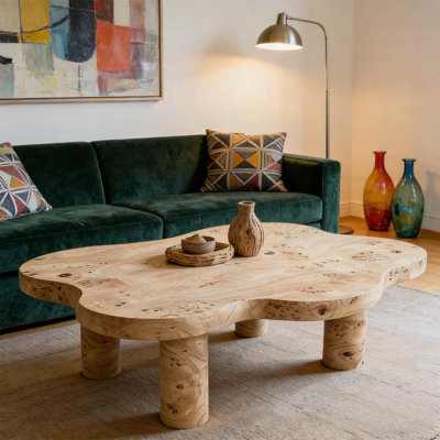 Table basse de 40 pouces en forme de nuage avec pieds ronds, élégante et durable pour les salons modernes