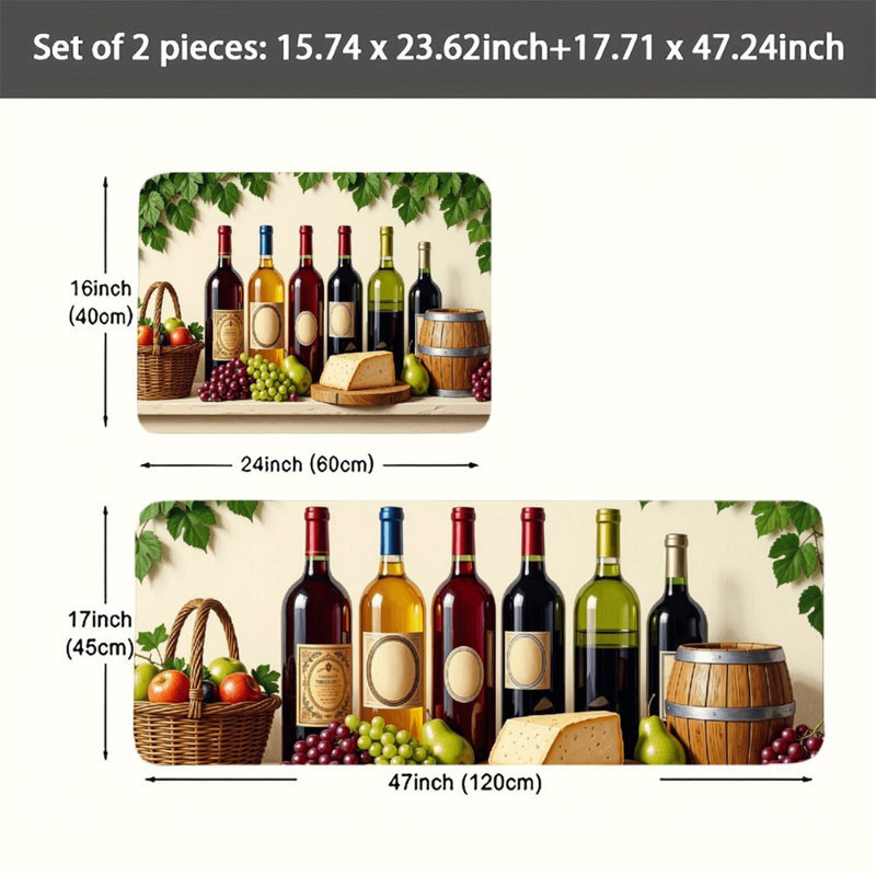 Ensemble de 2 tapis de sol en flanelle nature morte, vin et fromage