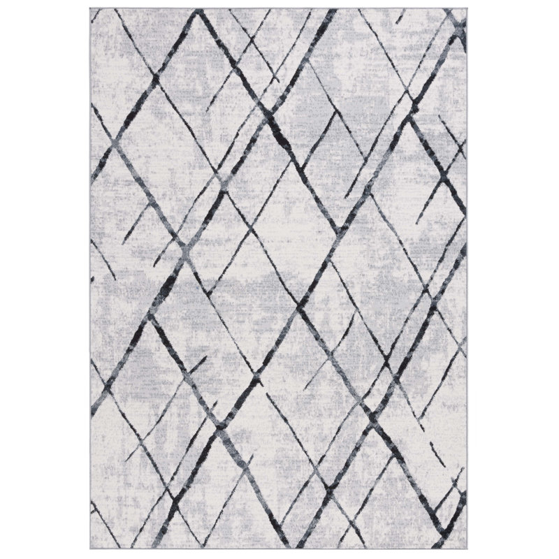 Asan Geometric Machine Woven Polyester Area Rug in Gray/Black, Rectangle 8' x 10'