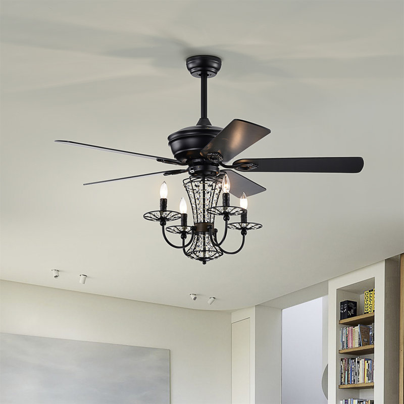 Ventilateur de plafond 52 po avec ensemble d'éclairage Fahrin, Noir, noir, noir, noir