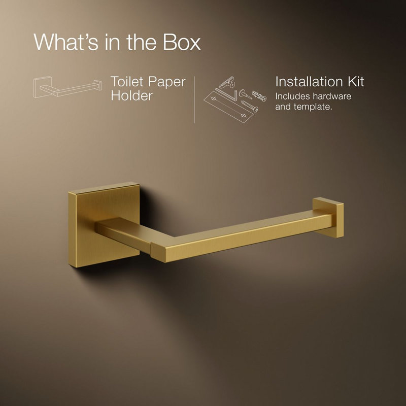 Square Toilet Tissue Holder, Vibrant Brushed Moderne Brass