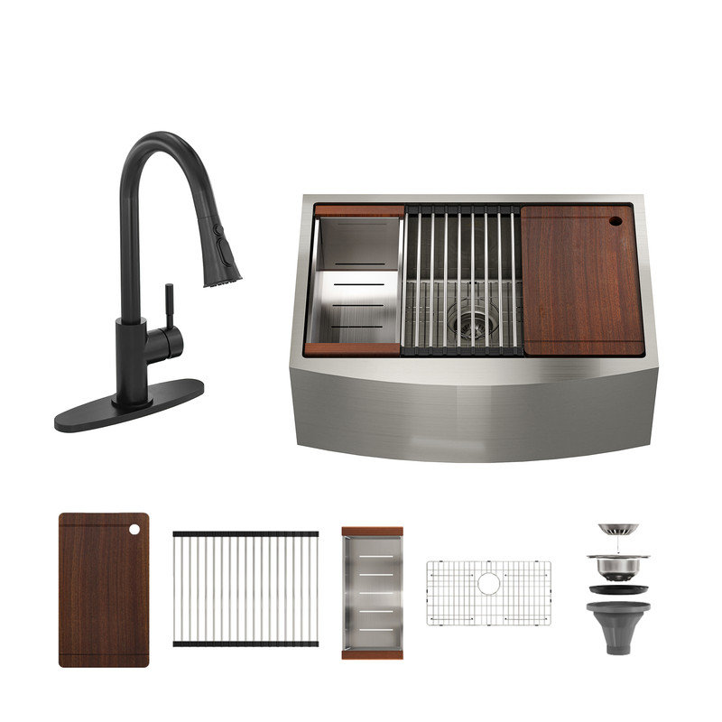 Casainc 33" L x 22" W Farmhouse Kitchen Sink with Faucet Included, Stainless Steel