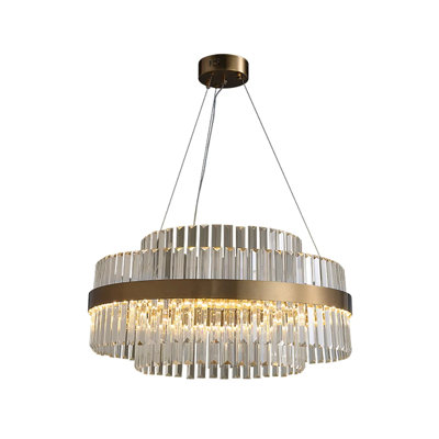 Modern Tiered Crystal LED Chandelier in Brass Light