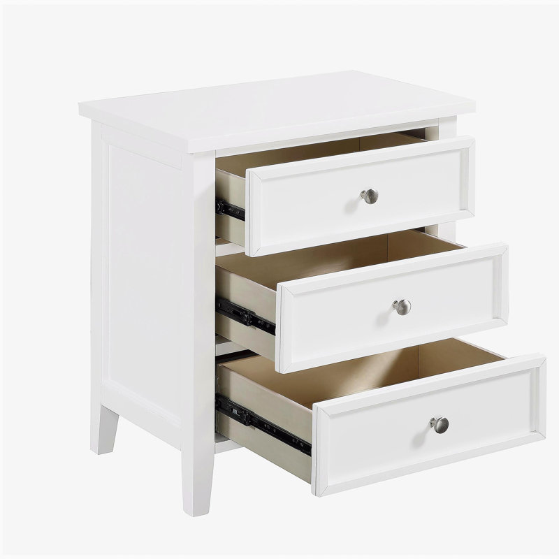 Luca 3-drawer Nightstand - White, White