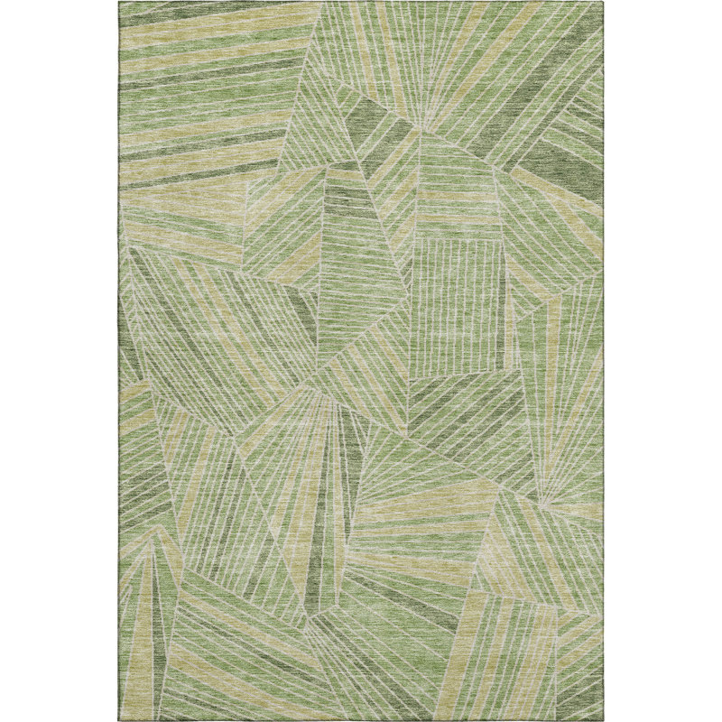 Premium Machine Washable Prisco Green Rug, Rectangle 3' x 5'