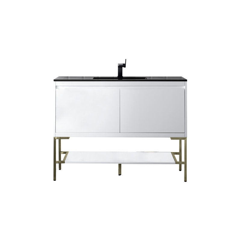 Mantova 47.25'' W Single Vanity, Glossy White/Champagne Brass, Charcoal Black
