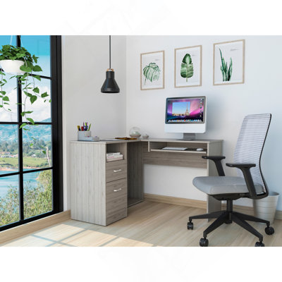 L-Shaped Desk, Two Drawers, One Shelf, CPU Storage
