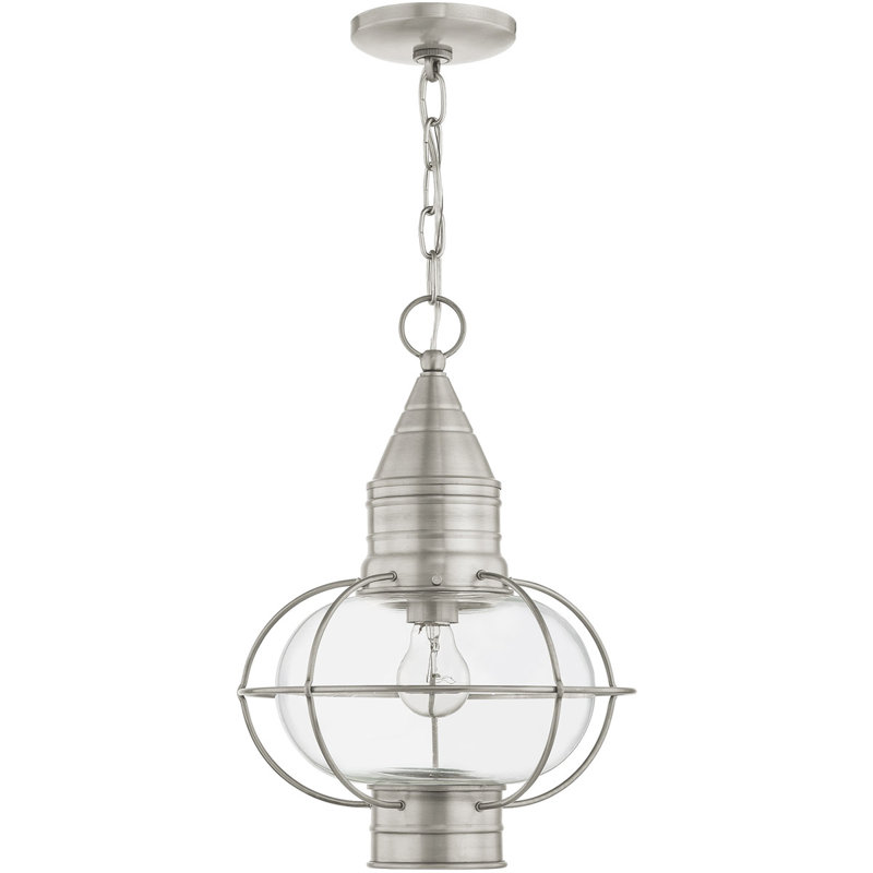 Outdoor Wall Lantern Pendant Lighting Fixture - Clear Glass Shade, Brushed Nickel