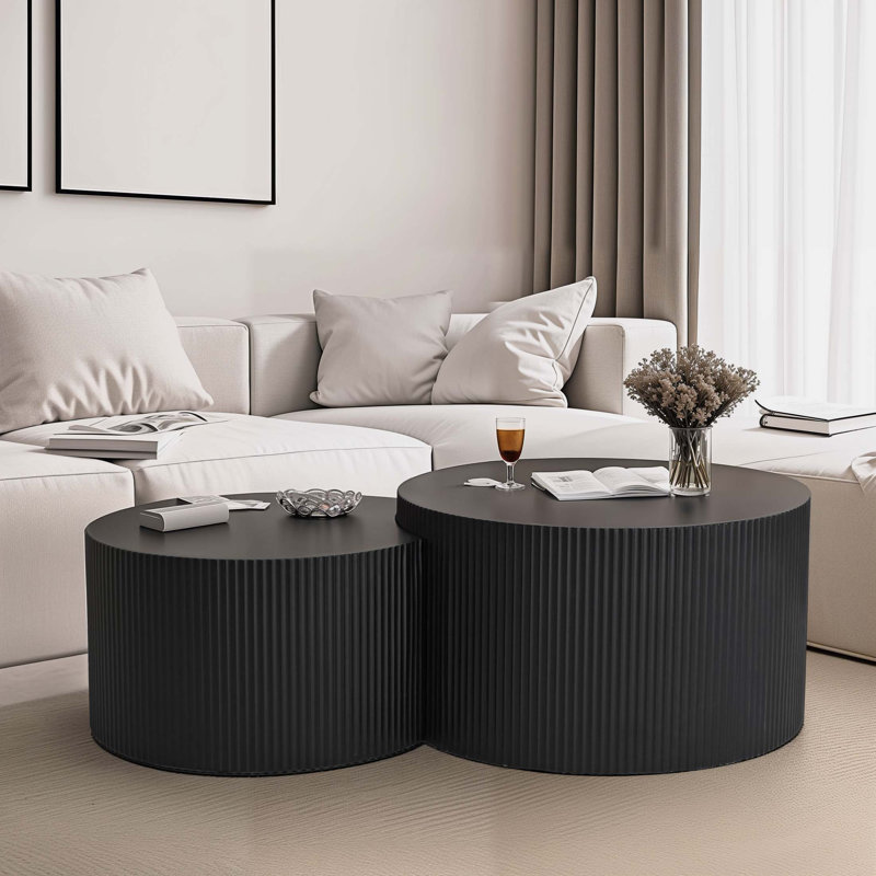 Dinae Nesting Coffee Table, Black, 15.75" H x 31.5" L x 31.5" W