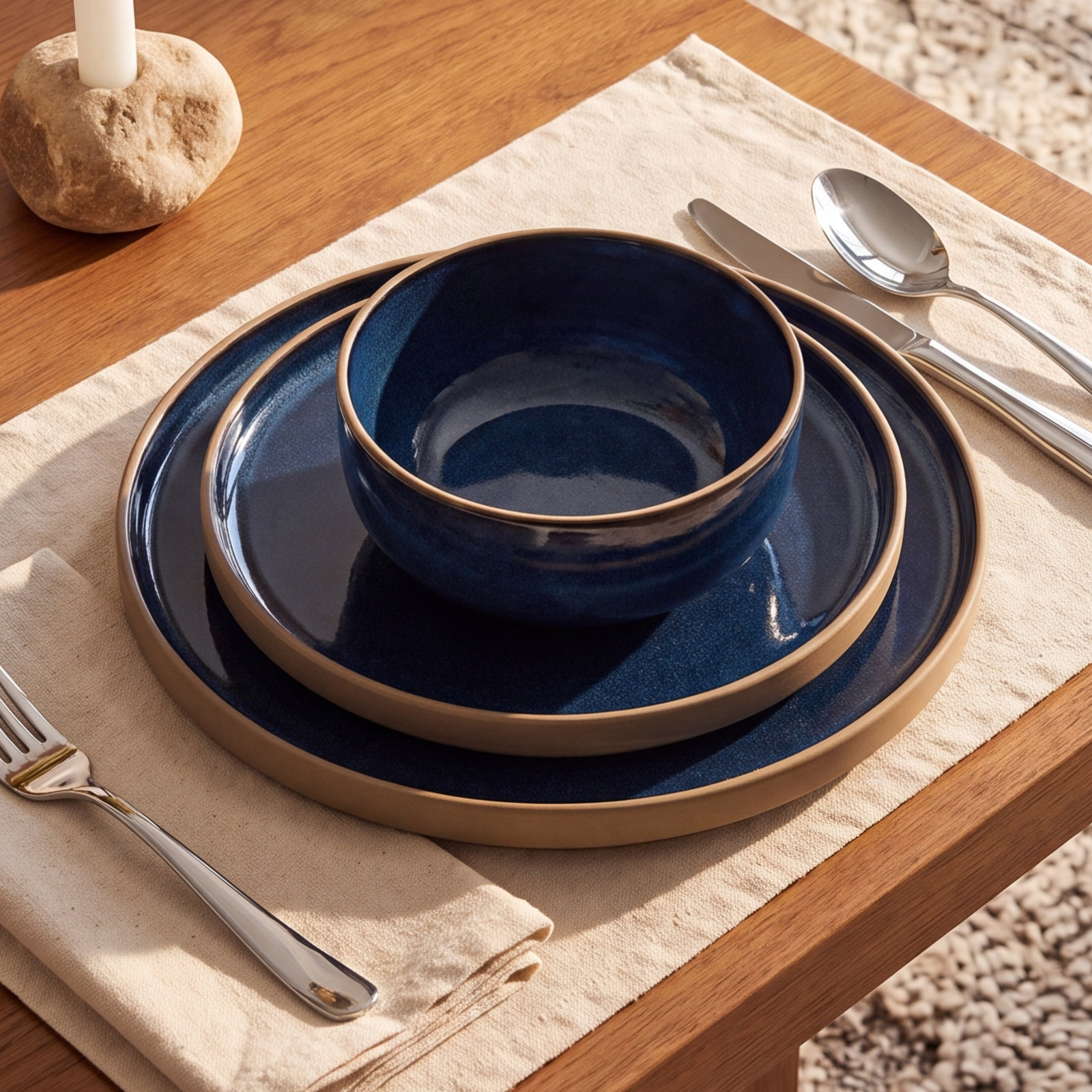 Stoneware Dinnerware Set, Midnight Blue