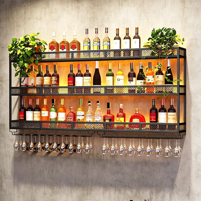 Wine Bottle & Glass Rack Black