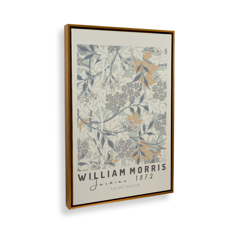 «Beige Jasmine» par William Morris, reproduction sur toile , H 36,75 po x l 24,75 po x P 1,75 po, Cadre flottant or poli