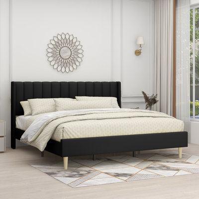 Eriksay Low Profile Upholstered Platform Bed with Wingback Headboard
