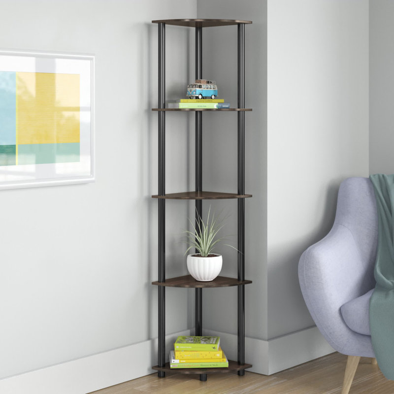Corner Bookcase, Dark Brown Grain/Black