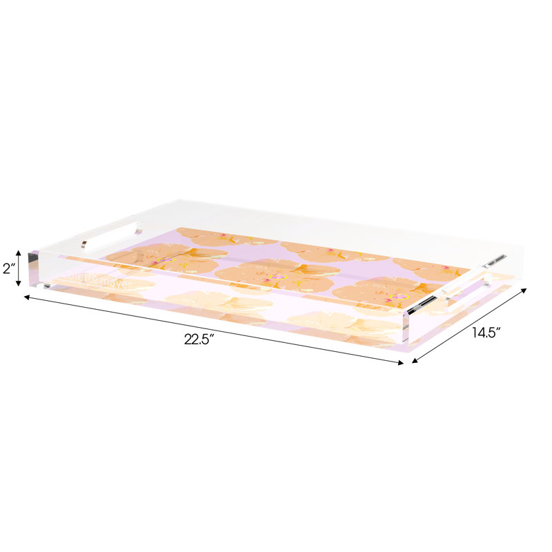Hibiscus Acrylic Rectangle Decorative Tray, Lilac, 2" H x 22.5" W x 14.5" D