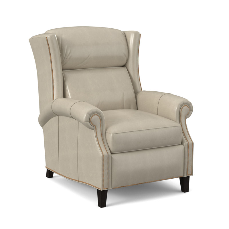 Broderick Recliner, Aline Light Gray Stonewash Genuine Leather, Plantation, #9 French Natural