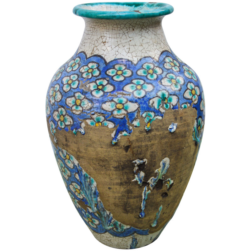 Vase de table intérieur / extérieur bleu / turquoise / blanc antique 10,5 po