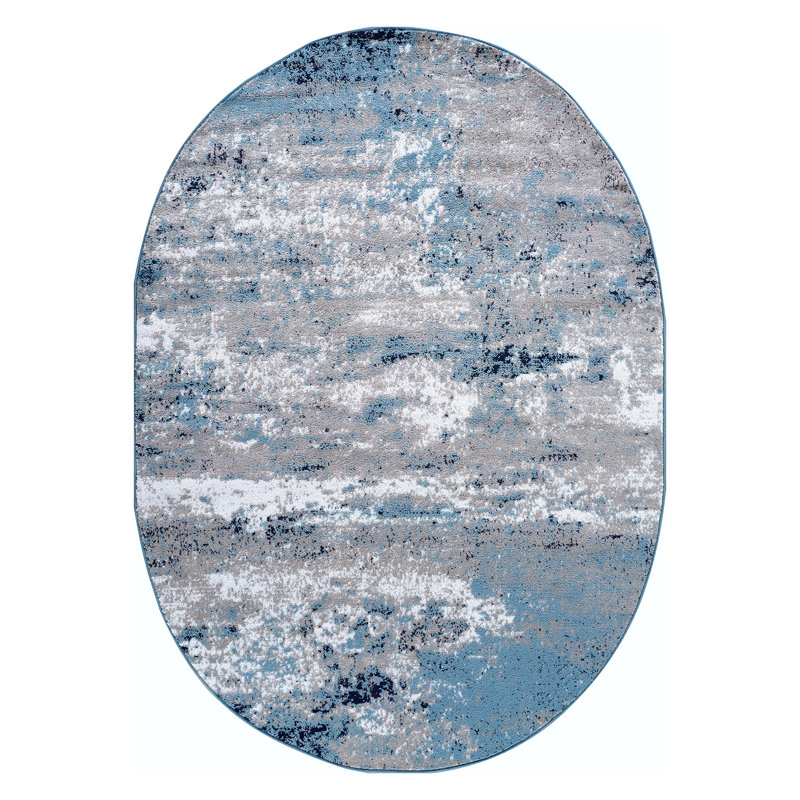 Tapis gris / bleu / blanc Willington, Ovale 5 pi x7 pi