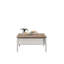Table basse multifonctionnelle avec rangement caché, finition blanche durable et décorations en chêne pour les espaces de vie modernes.