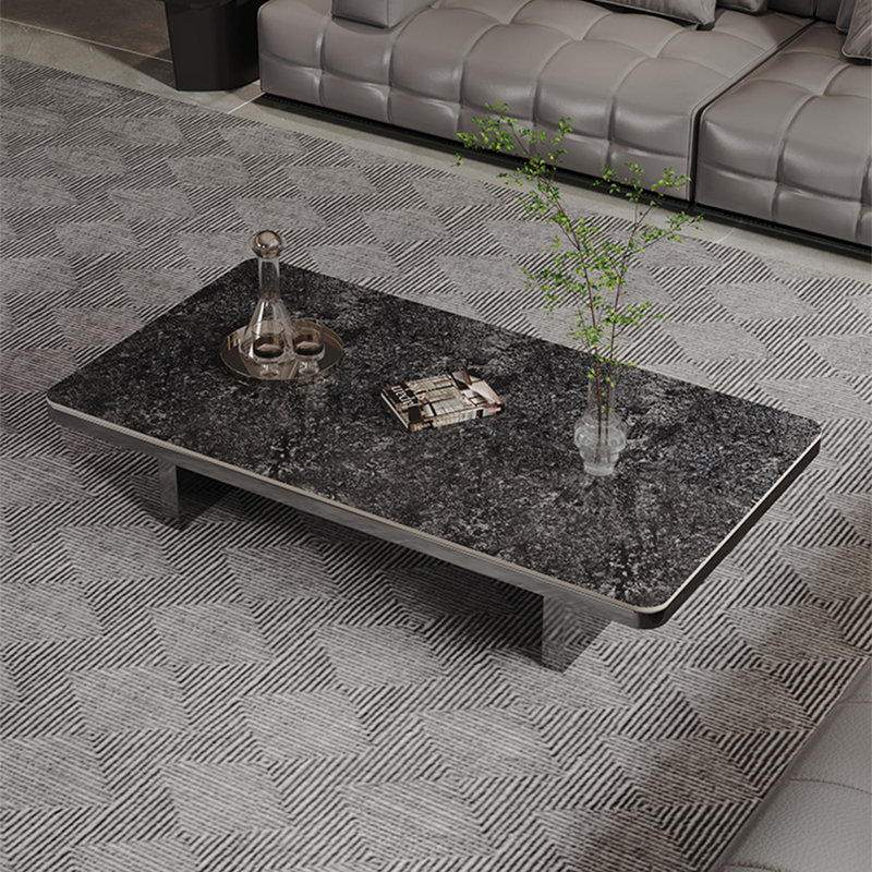 Rectangular rock slab floating coffee table, Black, 13.8" H x 55.1" L x 31.5" W