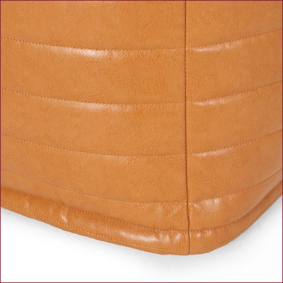 Ottoman, Contemporary 16”x16”x16” Pouf for Ottoman/Floor Cushion | Caramel | Faux Leather