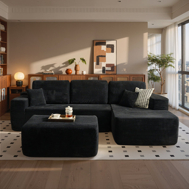 Nathasa 2 - Piece No Assembly Required Upholstery Boneless Sofa, Free Combination Compression Sectional, Cloud-like Couch with Ottoman