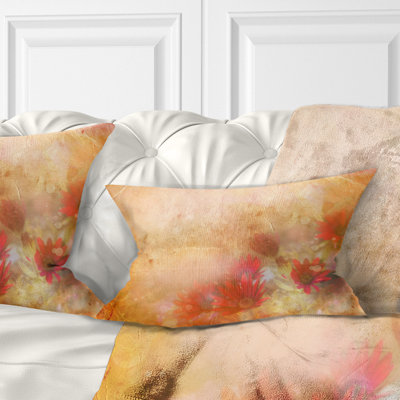 Fleurs rouges et roses sur fond brun - Coussin décoratif à imprimé floral
