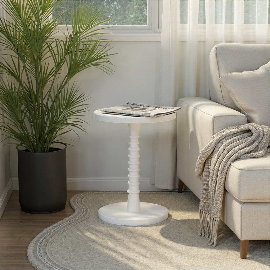 Linda Threaded Drink Table, White