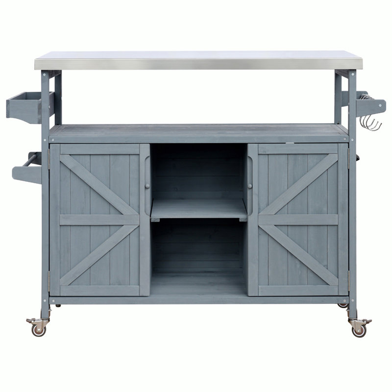 Rolling Bar Cart & Storage Cabinet, Gray/Blue