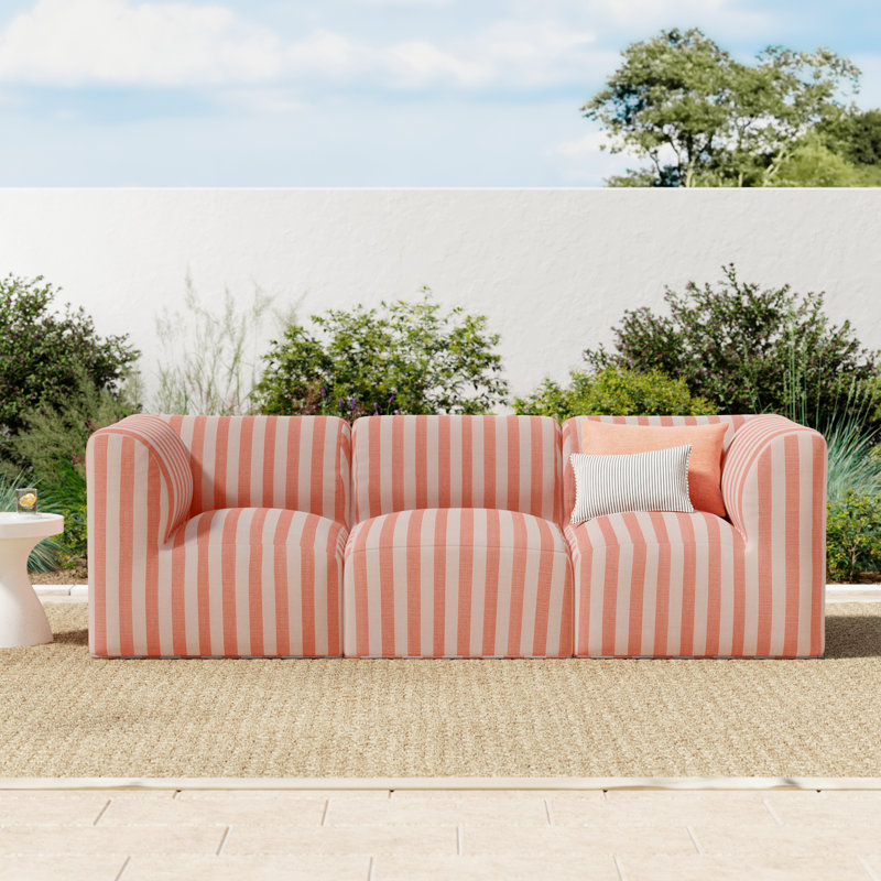 Praia 96" Sunbrella® Outdoor Sofa, Expressive Blush Striped Sunbrella®