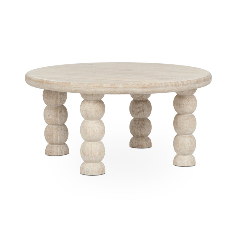 Table basse ronde en bois de manguier massif Adir crème