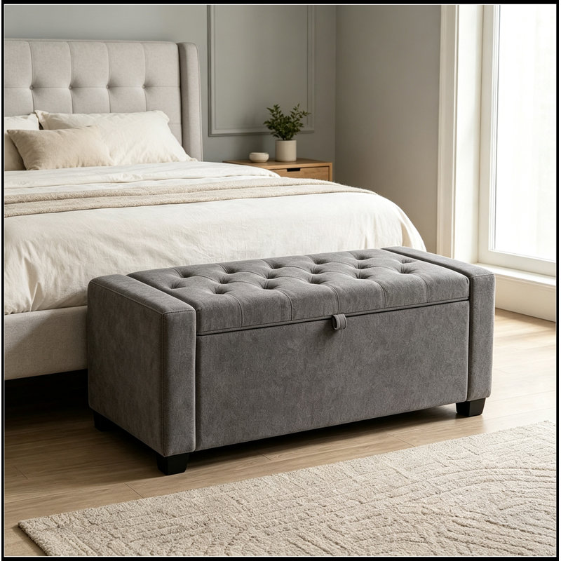 Banc rembourré avec rangement rabattable et siège capitonné, Gris foncé