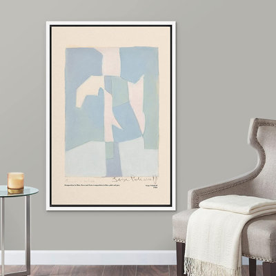 "Signature", reproduction d'art sur toile encadrée, "Sergé Bliakoff", blocs de pastel bleus, formes abstraites, illustrations, beaux-arts décoratifs minimalistes, détente / calme pour le salon, la chambre à coucher, le bureau