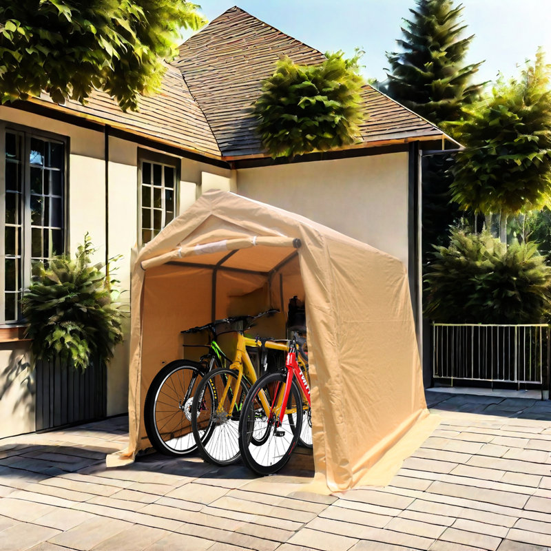 7X8 Ft Outdoor Storage Shelter For Bike - Waterproof, , Snow, With Big U Shape Ground Pegs And Stakes Anchors Wind Ropes Portable Garage Motorcycle, , Snow