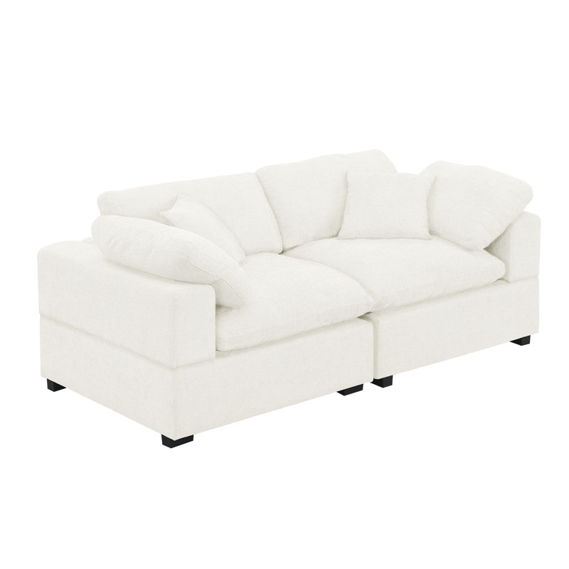Modern Fabric Cloud Loveseat Sofa With Deep Seat, Wide Armrest, Removable Cover, Beige