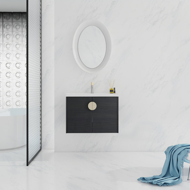 Meuble-lavabo moderne - 28 po, lavabo mural en châtaignier noir avec beaucoup d'espace de rangement, Noir, 28"