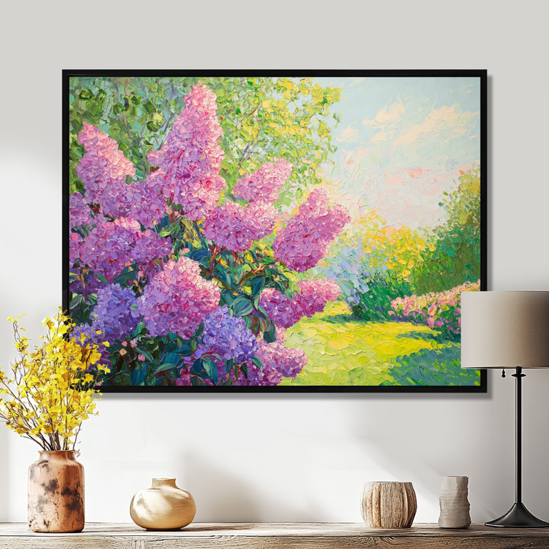 Lilac jardins dans la campagne française II - lilas, reproduction d'art mural, H 12 po x l 20 po, Noir
