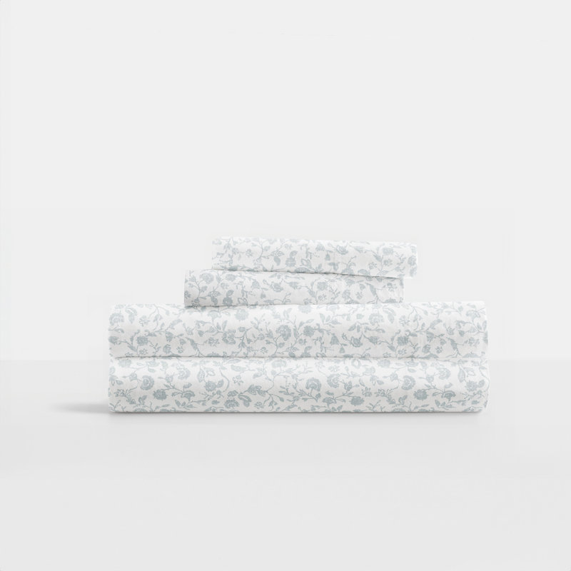 Ensemble de draps 100% satin de coton, Ensemble de draps pour grand lit avec 2 taies d'or, Bleu clair