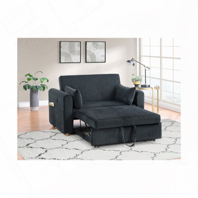 Corduroy Convertible Sleeper Loveseat with USB Ports